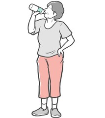 水分補給する中年女性