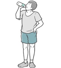 水分補給する中年男性