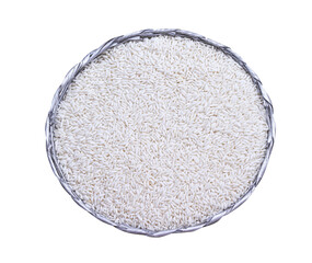 Rice in basket top view isolated on white background background,.clipping path