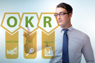 OKR concept with objective key results and businessman