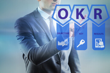 OKR concept with objective key results and businessman