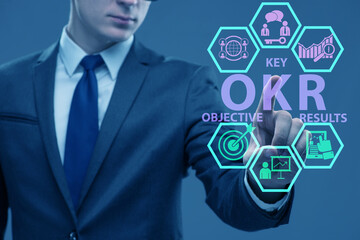 OKR concept with objective key results and businessman
