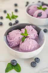 sweet home made blueberry ice cream in a bowl