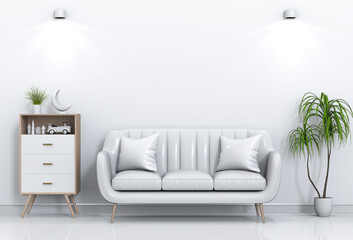 Fototapeta na wymiar Living room interior in modern style, 3d render with sofa and decorations.