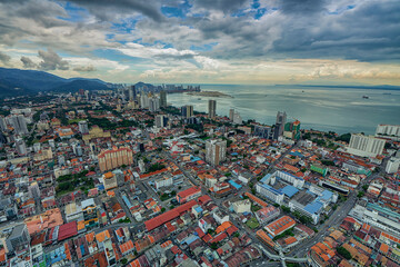 Aeriel shot of Penang Island with the from the TOP, Komtar.