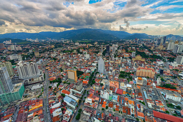 Aeriel shot of the Penang Island against the hills as the background.