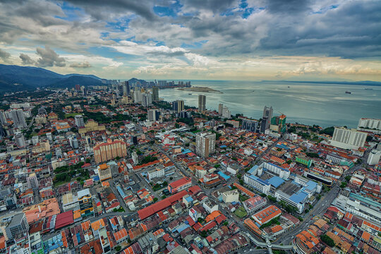 Aeriel shot of Penang Island with the from the TOP, Komtar.