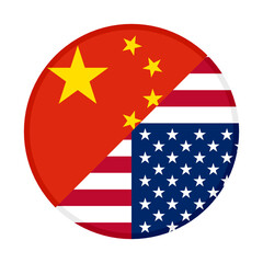 round icon with china and united states of america flags.  vector illustration isolated on white background