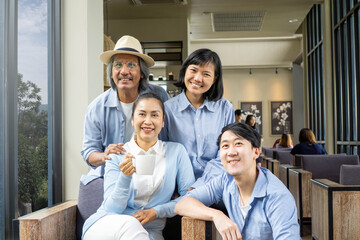 Happy senior asian family in cafe,Family Comcept