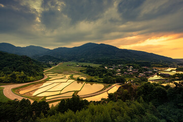 田染荘の夕景