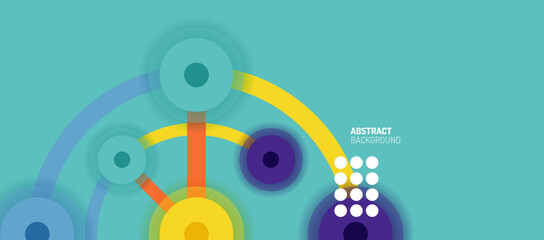 Obraz premium Flat style geometric abstract background, round dots or circle connections on color background. Technology network concept.