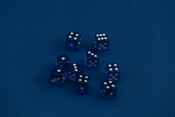 Dice on a classic blue background. Luck, gaming addiction