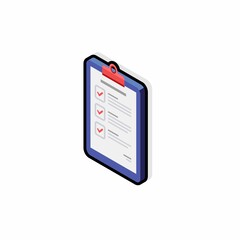 Checklist Isometric left view - Black Stroke+Shadow icon vector isometric. Flat style vector illustration.