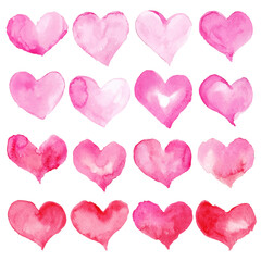 Heart watercolor set for Happy Valentine's day card design. Hand drawn vector illustration.