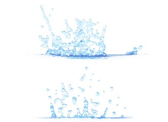 3D illustration of 2 side views of cool water splash - mockup isolated on white, creative illustration