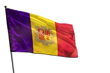 Fluttering Andorra flag on clear white background isolated.
