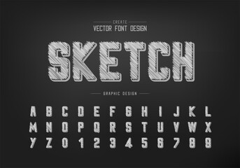 Pencil font and round alphabet vector, Sketch typeface and letter number design, Graphic text on background