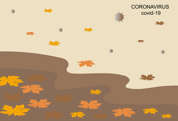 Landscape of the fall season on the theme of coronavirus. Background vector illustration.