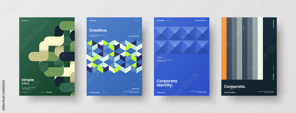 Wall mural Company identity brochure template collection. Business presentation vector A4 vertical orientation front page mock up set. Corporate report cover abstract geometric illustration design layout bundle.