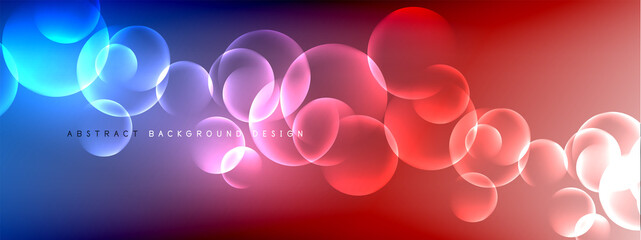 Vector abstract background liquid bubble circles on fluid gradient with shadows and light effects. Shiny design templates for text