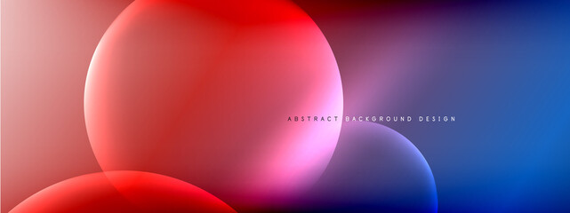 Vector abstract background liquid bubble circles on fluid gradient with shadows and light effects. Shiny design templates for text