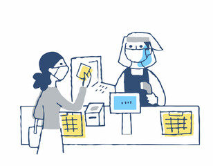 レジでキャッスレス決済をする女性