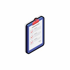 Checklist Isometric right view - Black Stroke+Shadow icon vector isometric. Flat style vector illustration.