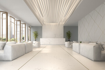 Interior of hotel and spa reception 3D illustration