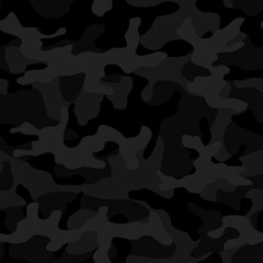 
Black camouflage seamless background army pattern for printing clothing. Modern vector