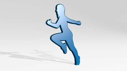 Fototapeta na wymiar woman running stand with shadow. 3D illustration of metallic sculpture over a white background with mild texture. beautiful and young