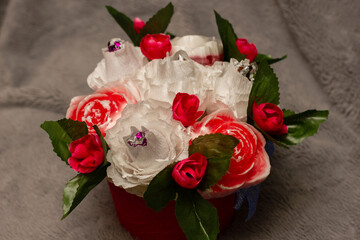 Fototapeta na wymiar Bouquet of handmade artificial flowers