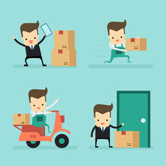 set of businessman and massenger in delivery concept vector
