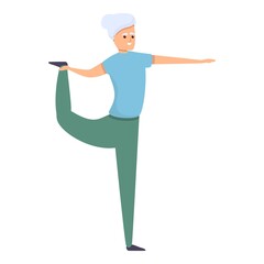 Senior woman stretching icon. Cartoon of senior woman stretching vector icon for web design isolated on white background