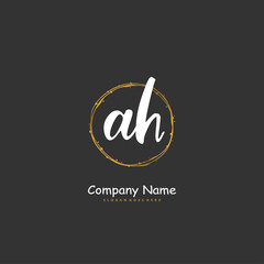 A H AH Initial handwriting and signature logo design with circle. Beautiful design handwritten logo for fashion, team, wedding, luxury logo.