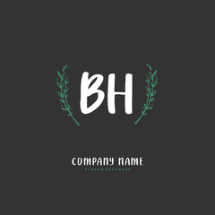 B H BH Initial handwriting and signature logo design with circle. Beautiful design handwritten logo for fashion, team, wedding, luxury logo.