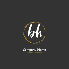 B H BH Initial handwriting and signature logo design with circle. Beautiful design handwritten logo for fashion, team, wedding, luxury logo.
