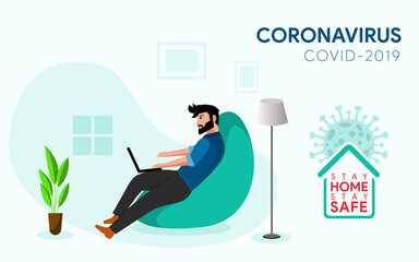 New normal lifestyle concept. Man working at home. Self-quarantine to prevent coronavirus / COVID-19	