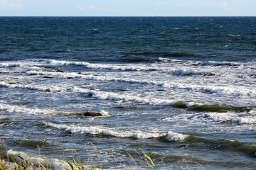 Waves chrashing the  rocks on the beach