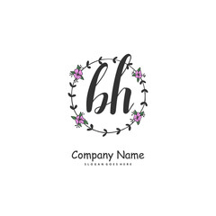 B H BH Initial handwriting and signature logo design with circle. Beautiful design handwritten logo for fashion, team, wedding, luxury logo.