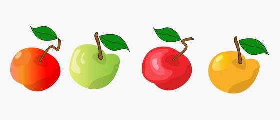 Set of beautiful bright apples.
Cute multicolored apples on a white isolated background.
Vector eps 10.