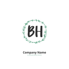 B H BH Initial handwriting and signature logo design with circle. Beautiful design handwritten logo for fashion, team, wedding, luxury logo.