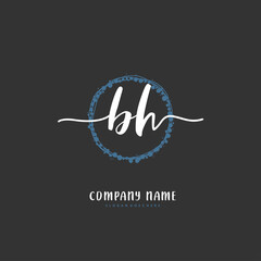 B H BH Initial handwriting and signature logo design with circle. Beautiful design handwritten logo for fashion, team, wedding, luxury logo.