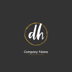 D H DH Initial handwriting and signature logo design with circle. Beautiful design handwritten logo for fashion, team, wedding, luxury logo.
