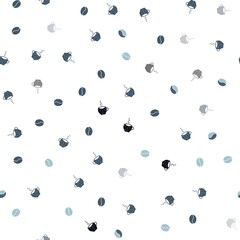 Dark BLUE vector seamless texture with coffee beans, mugs. Gradient abstract collection of coffee cups and beans. Pattern for ads of breakfast, lunch, dinner.