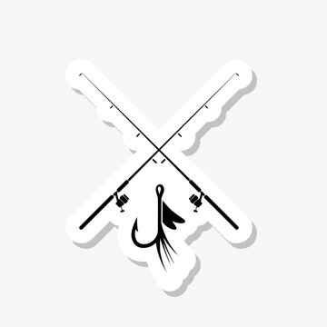 recommend clip art: Sport fishing rod sticker icon isolated on gray background