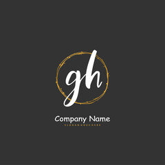 G H GH Initial handwriting and signature logo design with circle. Beautiful design handwritten logo for fashion, team, wedding, luxury logo.