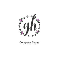 G H GH Initial handwriting and signature logo design with circle. Beautiful design handwritten logo for fashion, team, wedding, luxury logo.