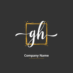 G H GH Initial handwriting and signature logo design with circle. Beautiful design handwritten logo for fashion, team, wedding, luxury logo.