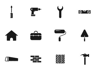construction glyph vector icons isolated on white. construction icon set for web design, mobile app, user interface and print