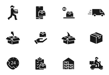 delivery glyph vector icons isolated on white. delivery icon set for web design, mobile app, user interface and print